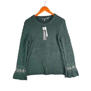 Karl Langerfeld Paris Quilted Pearl Sleeve Sweater Dark Green Womens Small NEW - Picture 1 of 8