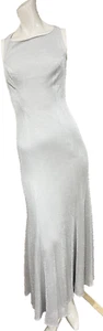Mike Benet Formals Vintage Long Silver Halter Dress with Adjustable Train 4 - Picture 1 of 24