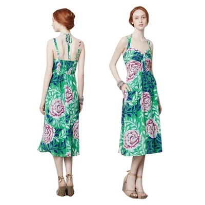 Moulinette Soeurs Rosamund Silk Floral Sleeveless Halter Midi Dress Size 2 XS - Image 1 of 4