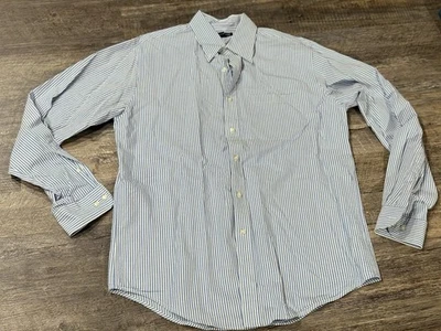 Lands' End - Men's Original White/Blue Stripe Dress Shirt Sz 15 -15.5 MEDIUM - Image 1 of 4
