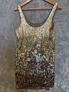 Express Pailletten Gold Bronze Tank Kleid Medium Mädchen Abend Vegas Party Event - Bild 1 von 8