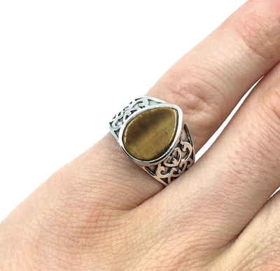 anello a fascia massiccio in argento 925 anello occhio di tigre uomo... - Immagine 1 di 4