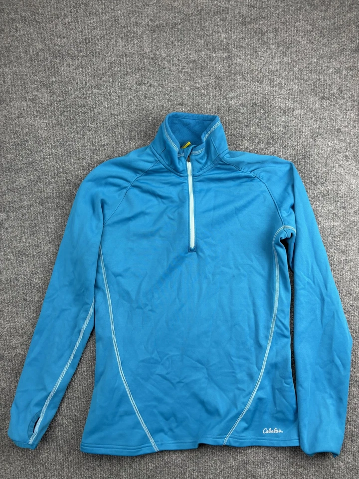 Cabela's Pullover Mujer Pequeño Azul Cuarto Cremallera Vellón Pulgares Senderismo Foto 1 de 4