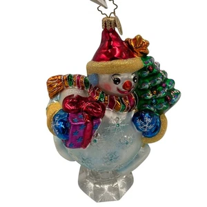 Christopher Radko Christmas Chubby Cheer Delight Snowman with Tree Ornament - Picture 1 of 10
