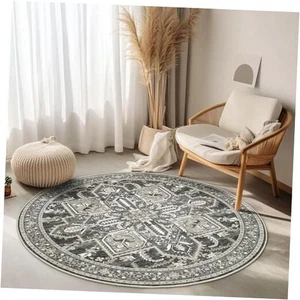  4Ft Round Rugs, Distressed Oriental Circle Area Rugs for Living Room, Machine  - Picture 1 of 7