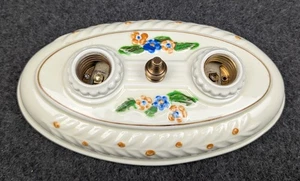 Restored PORCELIER 2-Bulb Porcelain Ceiling Light w/ Blue-Green-Orange Accents - Picture 1 of 9