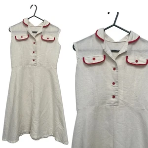 Abito Vintage 1960's 6 8 Bianco Rosso Tubino Mod Sessanta Vero Go - Picture 1 of 5