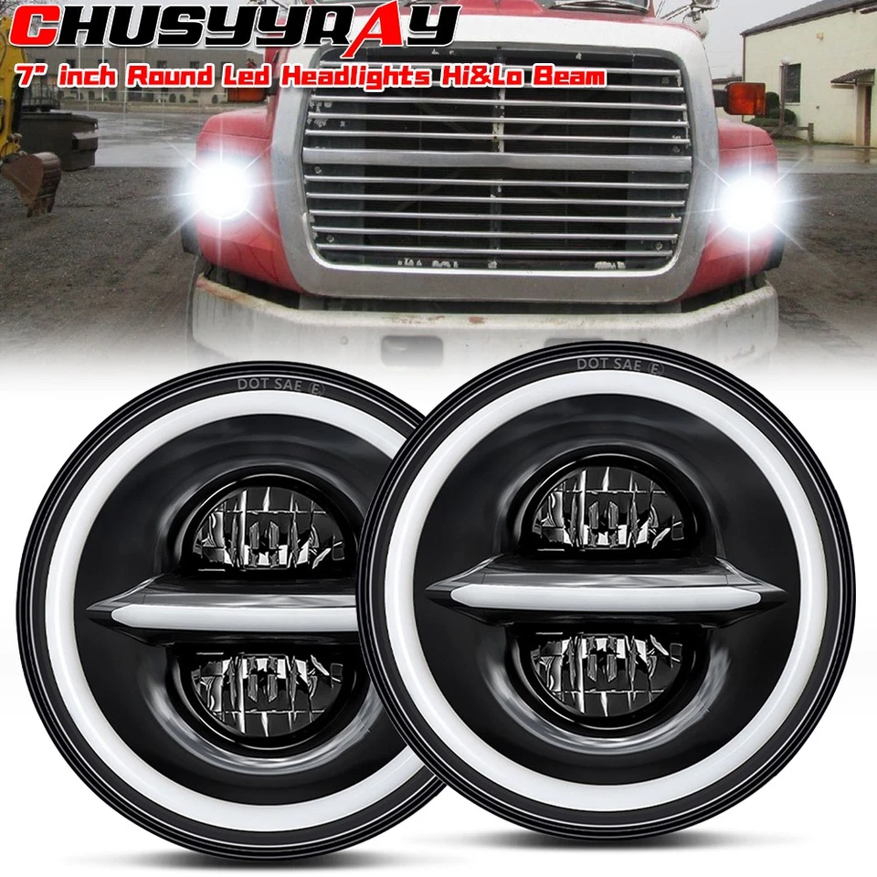 Faro LED redondo de 7 pulgadas cromado Hi-Lo para camionetas Ford LN7000 LN8000 LN9000 S+ Foto 1 de 4