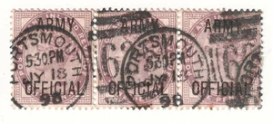 GB QV 1898 Tira de 3 estampillas oficiales del ejército - Usadas - Portsmouth "625" - Imagen 1 de 1