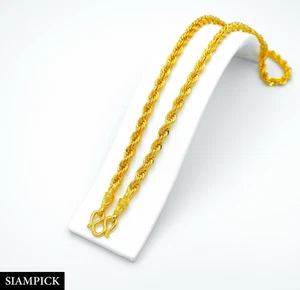 Rope Chain Men's Jewelry Thai Gold Baht Chain 24K Gold Plated Amulet Necklace - Picture 1 of 11