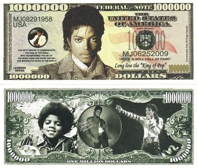 Michael Jackson Million Dollar Bill Play Funny Money Novelty Note + FREE SLEEVE - Image 1 of 4