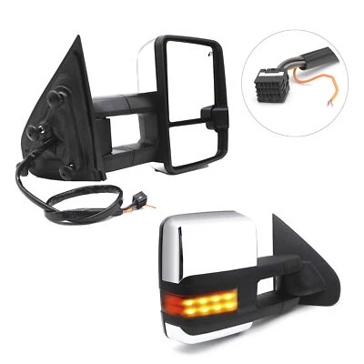 Pair Tow Mirrors For 2015-2018 Chevrolet Silverado 2500 3500 Power Heated Chrome - Image 1 of 4