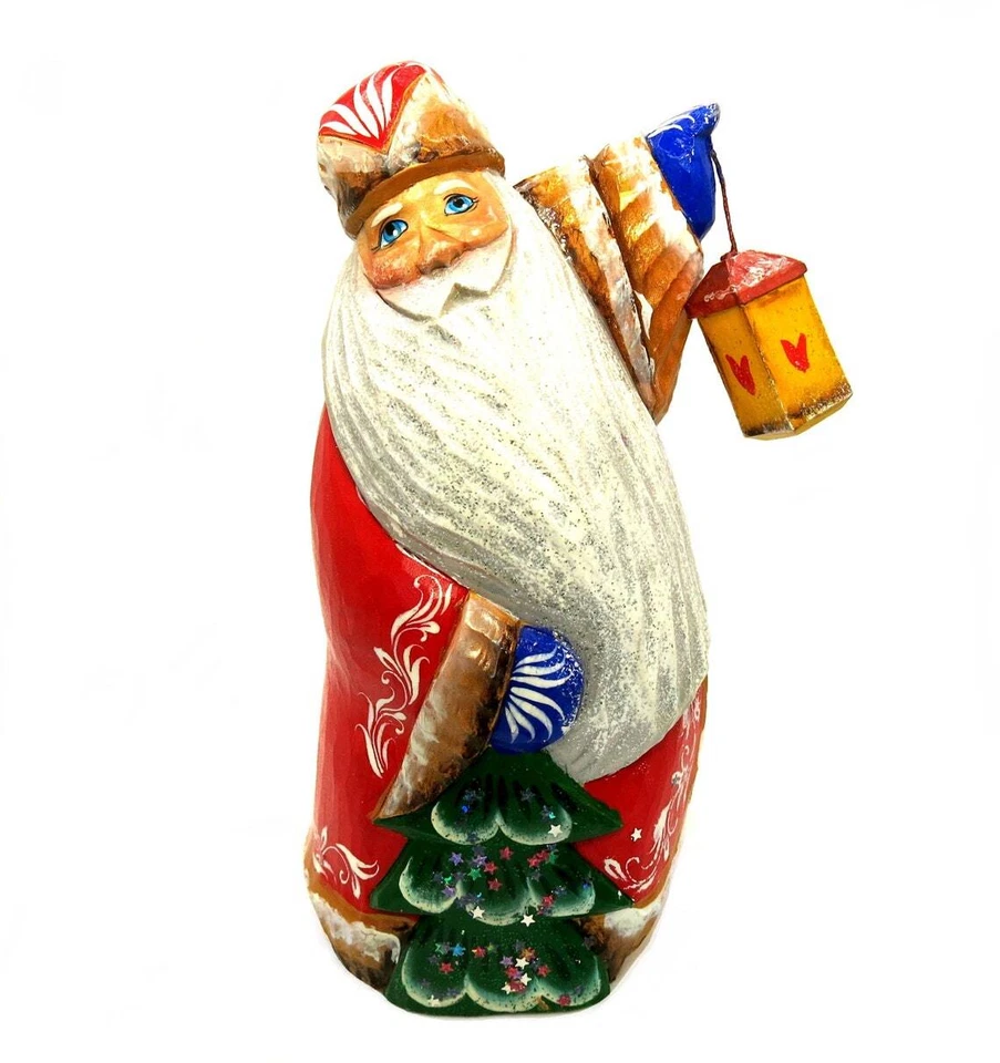KALEA BOUTIQUE Hand Carved Russian Wooden Santa Sculpture Ded Moroz Christmas Father Frost