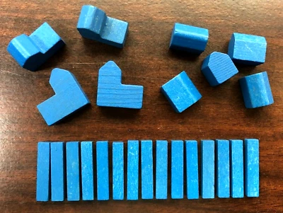 Juego de piezas de repuesto Colonos de Catán piezas de madera azul asentamientos ciudades carretera Foto 1 de 4