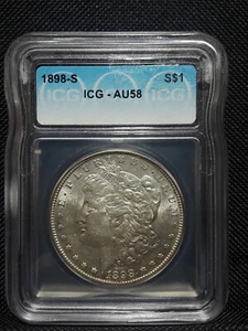 1898-S Morgan dollaro d'argento $1 circa non circolato ICG AU58 - Foto 1 di 2