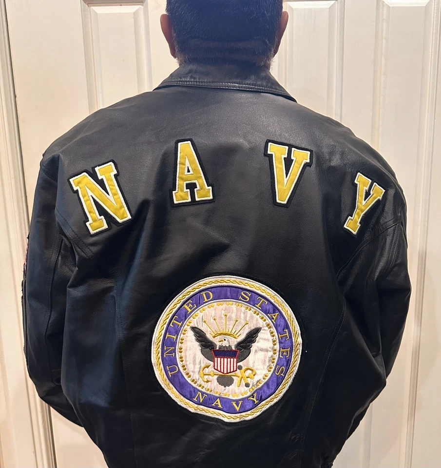 Chaqueta de cuero negra de EE. UU. AZUL MARINO talla 2XL azul marino de Estados Unidos Foto 1 de 4