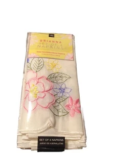 Brianna Cutwork Servietten bestickt Blumen creme rosa Frühling 4er Set - Bild 1 von 2
