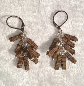 Brown hematite bead fringe dangle earrings new handmade cowgirl western matte - Picture 1 of 2