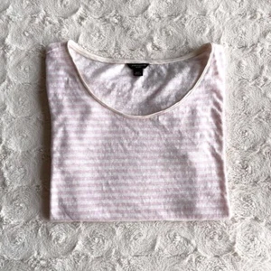Ann Taylor Pajama Top Tee Shirt Womens Medium Petite Pink White Striped Cotton - Picture 1 of 5