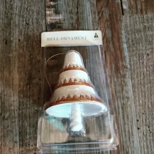 Stoneware Christmas Tree Bell Ornament with Gold Electroplating, White - Picture 1 of 1
