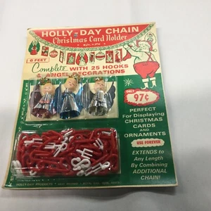 Vintage Holly Day Chain Christmas Card Holder Ornament Angels Decor New 6 Feet - Picture 1 of 3