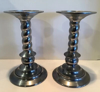 2 candelabros de pilar torcido torcido estilo granero de cerámica peltre plateado Foto 1 de 4