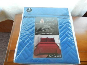 ASHLEY TAYLOR: 3 PCS BAMBOO QUILT/BEDSPREAD SET! KING SIZE! BLUE! NEW!!! - Bild 1 von 6