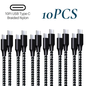 10PCS 10Ft Braided Type C/USB C Cord Fast Charger Cable For Samsung iPhone 15 16 - Picture 1 of 10