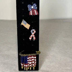 American Flag Ribbon Pin Lapel Patriotic 4 pins Breast Cancer Awareness - Picture 1 of 10