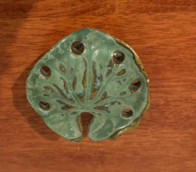 Fulper Art Pottery Lily Pad Flower Frog Crystalline Salt Glaze Six Holes - Image 1 of 4