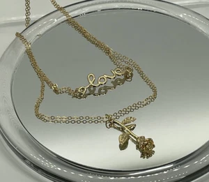 Layering Love Rose Pendant Necklace Gold Flower Layered Necklace Choker  - Picture 1 of 8
