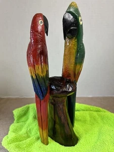 Vintage? Hand Carved And Painted Wooden Parrot Statue 12” Tall Multicolored - Picture 1 of 12