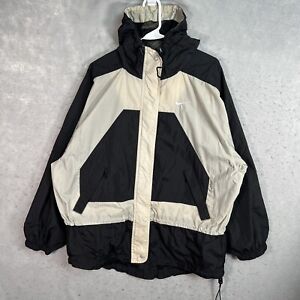 Vintage 90s Nike Full Zip Windbreaker Jacket Womens Large Black Cream Hooded