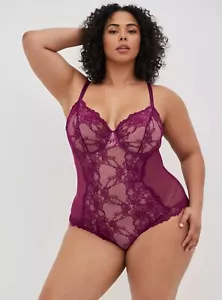 Torrid Womens Unlined Underwire Bodysuit Size L 0X Dot Lace Purple Adjustable - Picture 1 of 12