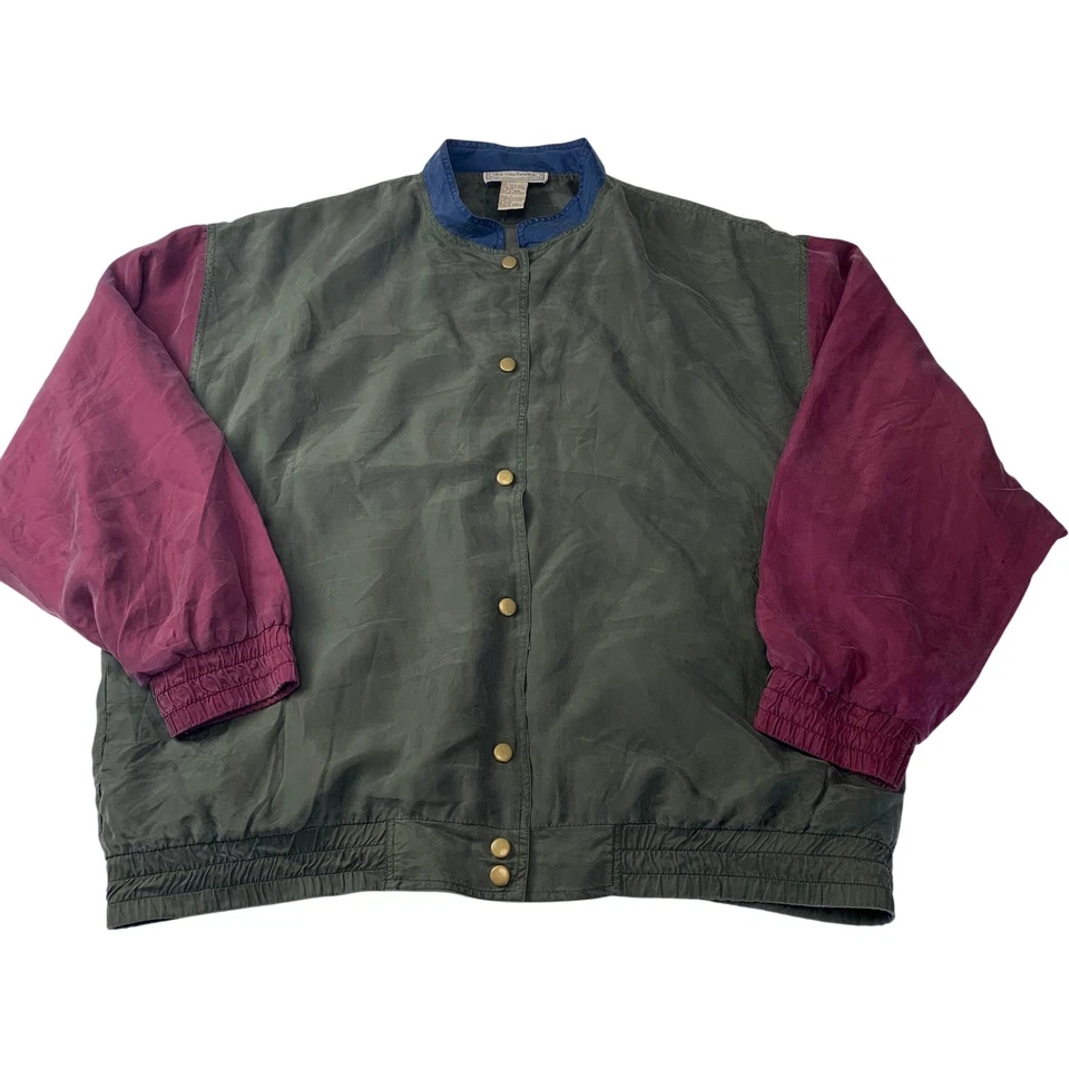 Silk Exchange Bomber Jacket 90s Vintage Colour Block Green Purple Mens L - Image 1 of 4