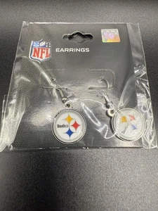 Pittsburgh Steelers Earrings NFL Football Logo Dangles - Picture 1 of 2