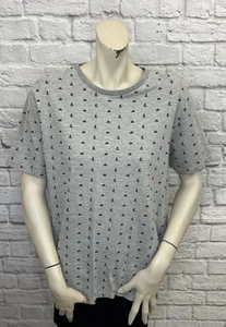 DENIM & FLOWER WOMEN’S GRAY NAUTICAL BOAT PRINT SHORT SLEEVE TEE TOP SIZE L - Picture 1 of 4