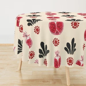 Red Pomegranate Indian Heritage Printed Round Table Cover, Round Table Cloth - Picture 1 of 5