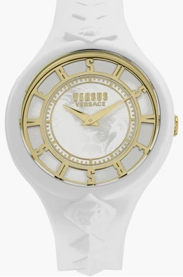 Relógio VERSUS VERSACE Fire Island VSPOQ0618 pulseira de silicone branco índices de ouro + CAIXA - Imagem 1 de 3