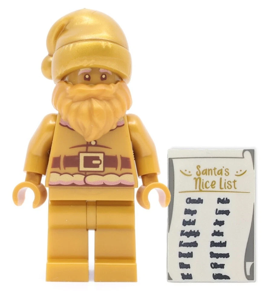 NUEVA MINIFIGURA LEGO GOLD SANTA CON Bonita Lista Azulejo Claus Navidad Bam Dorado Foto 1 de 1