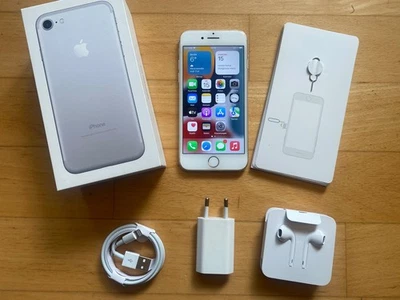 iPhone 7 silber 128 GB ohne SIM-Lock Akku 80% OVP Zubehörpaket - Bild 1 von 4