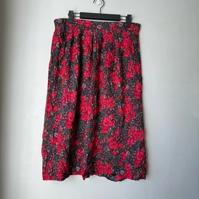 Vintage 80s Norton McNaughton Black Pink Floral Midi Skirt 6 - Image 1 of 4