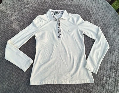GOLFINO Women's White Long Sleeve  Polo Shirt Size 6 Animal Print Accents - Image 1 of 4