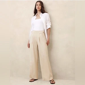 Banana Republic Tencel hoch tailliert weites Bein Hose Auster Perlen beige Größe 10 - Bild 1 von 8