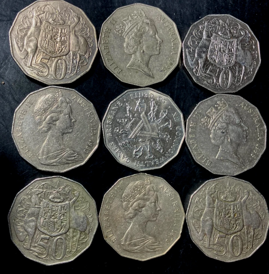 旧澳大利亚硬币套装 - 9 个高级 50 美分硬币 - 大量 - 批量 #D3 — 第 1/1 张图片
