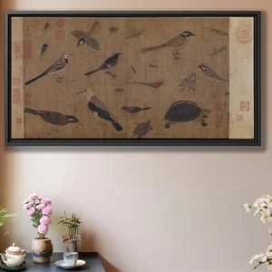 Traditional Chinese Painting Canvas Print Birds Turtles Wall Art Nature Decor - Picture 1 of 9