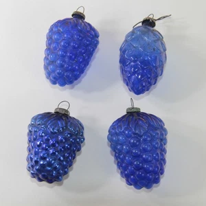 Vintage Blue Glass Grapes/Pinecone Fruit Ornaments Lot 4 Embossed Mercury - Picture 1 of 4