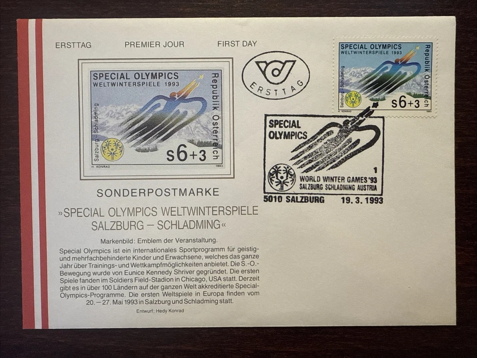 AUSTRIA FDC COVER 1993 YEAR PARALYMPICS DISABLED SPORTS HEALTH MEDICINE STAMPS - Image 1 of 1