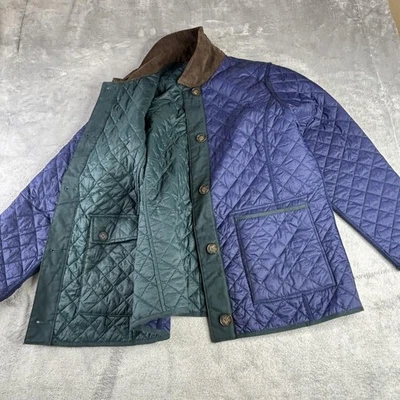 Lands End Chore Jacket Womens XL 18 Blue Green Reversible Quilted Barn Coat - Image 1 of 4