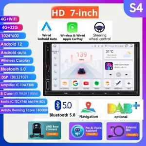 7"Double 2 DIN Android 12 Car Stereo CarPlay GPS Nav WiFi BT5.0 Radio SWC+Camera - Picture 1 of 24